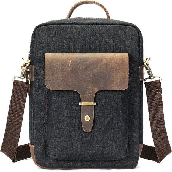 Vintage Waxed Canvas Messenger Bag for Men & Women, Lightweight Crossbody Sling - Picture 1 of 7